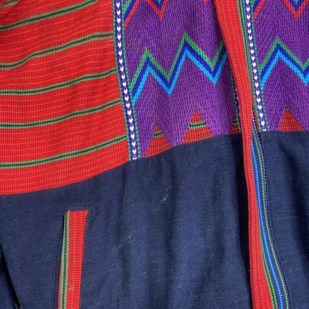 VTG Handmade Guatemalan Jacket Mens XL Multicolor Woven Boho Tribal Bomber Zip